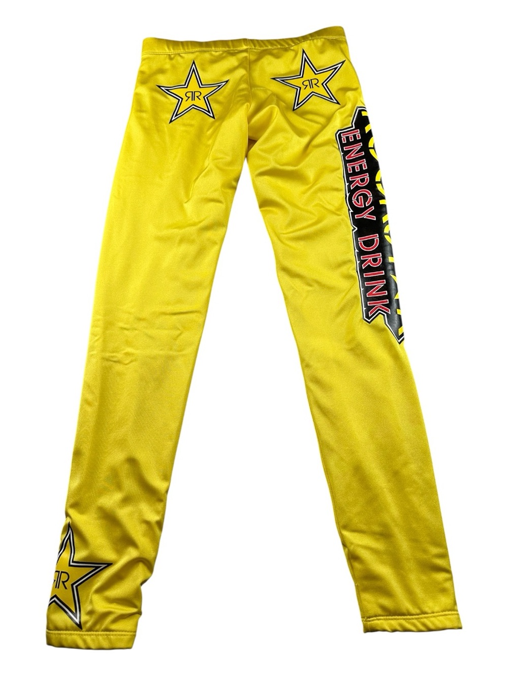 Rockstar Energy Drink Promotional Yellow Graphic Leggings Y2K Skinny Fit Size S - Picture 5 of 9